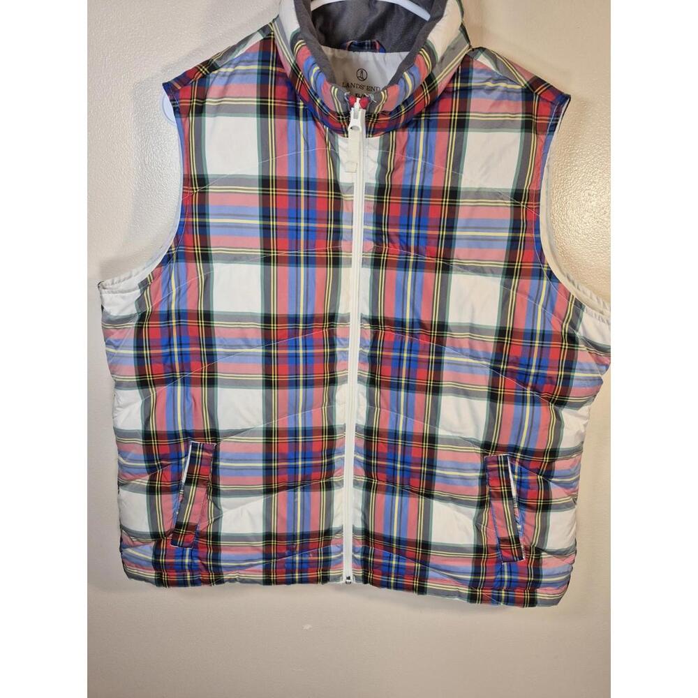 Lands End Vest Women XL Petite Plaid Fill Down Feather Puffer Jacket Tartan